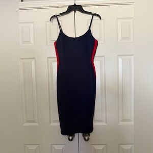Chic Navy Blue and Red Midi Dress